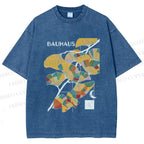 Unisex Bauhaus Ginkgo Leaf Printed Washed Tee