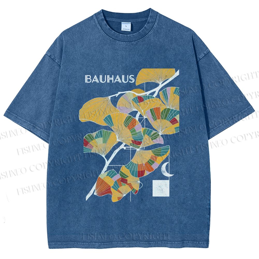 Unisex Bauhaus Ginkgo Leaf Printed Washed Tee