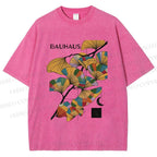 Unisex Bauhaus Ginkgo Leaf Printed Washed Tee