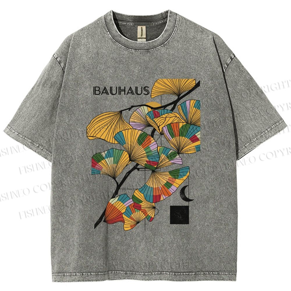 Unisex Bauhaus Ginkgo Leaf Printed Washed Tee