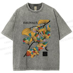 Unisex Bauhaus Ginkgo Leaf Printed Washed Tee