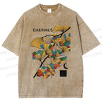 Unisex Bauhaus Ginkgo Leaf Printed Washed Tee