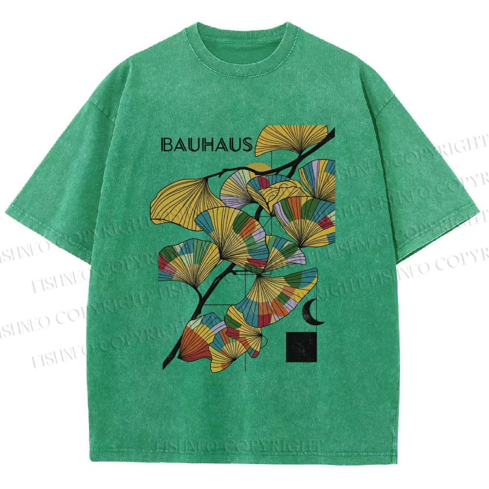 Unisex Bauhaus Ginkgo Leaf Printed Washed Tee