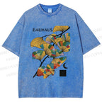 Unisex Bauhaus Ginkgo Leaf Printed Washed Tee