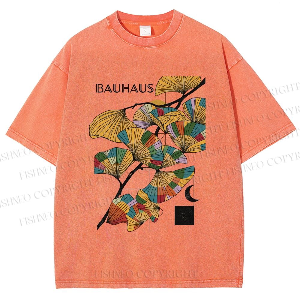 Unisex Bauhaus Ginkgo Leaf Printed Washed Tee