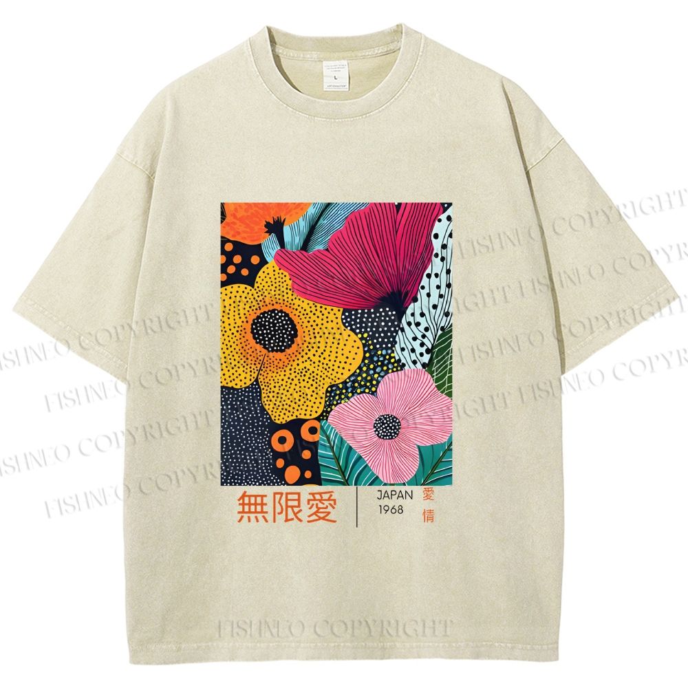 Unisex Yayoi Kusama Flower Printed Washed Tee