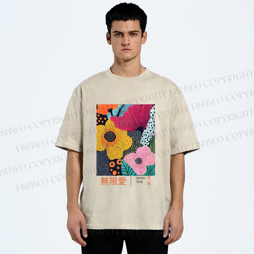 Unisex Yayoi Kusama Flower Printed Washed Tee