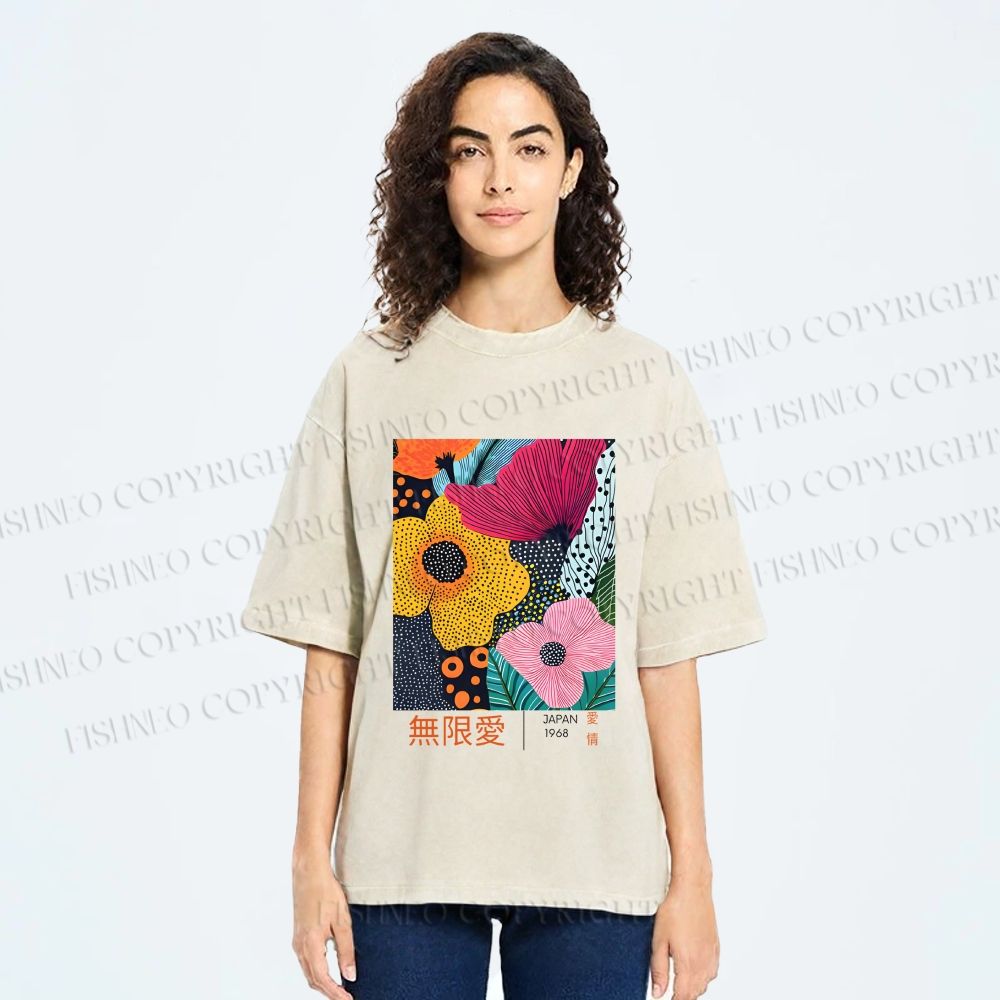Unisex Yayoi Kusama Flower Printed Washed Tee