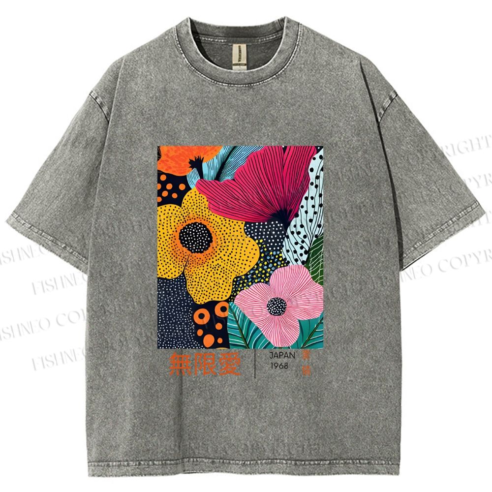 Unisex Yayoi Kusama Flower Printed Washed Tee