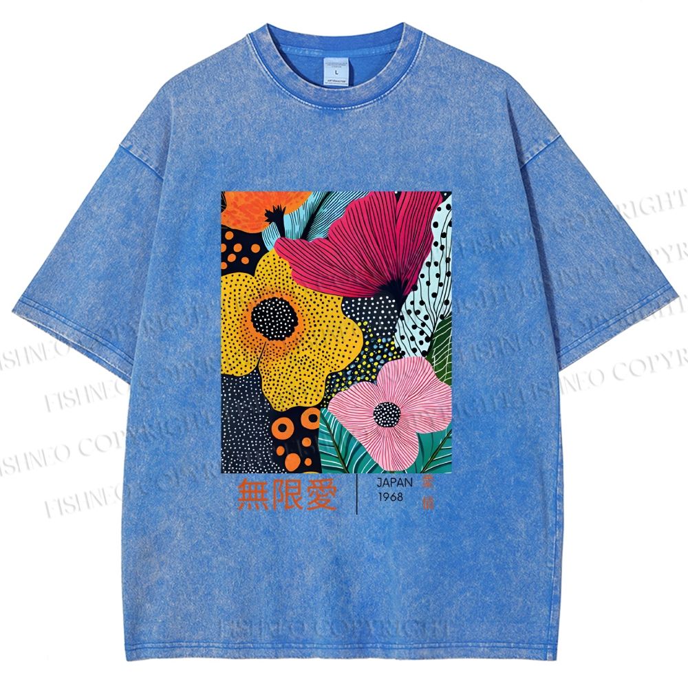 Unisex Yayoi Kusama Flower Printed Washed Tee