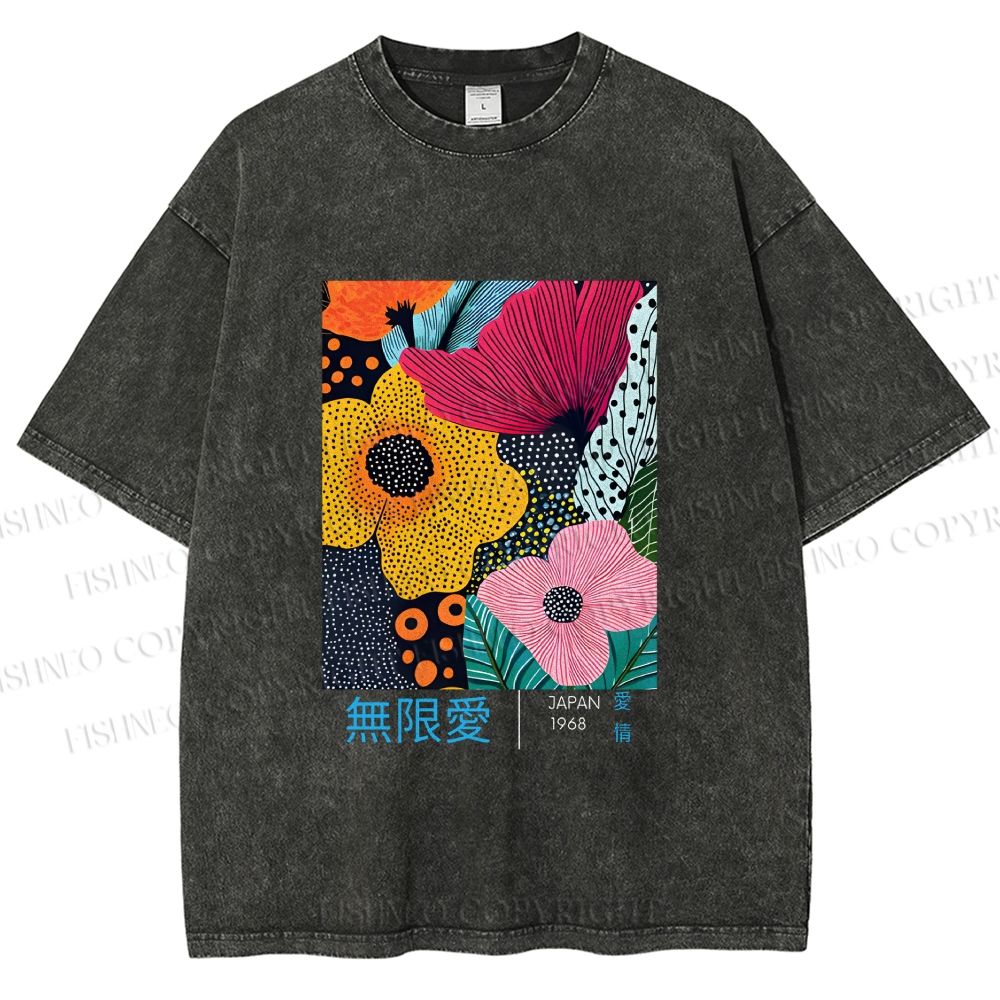 Unisex Yayoi Kusama Flower Printed Washed Tee