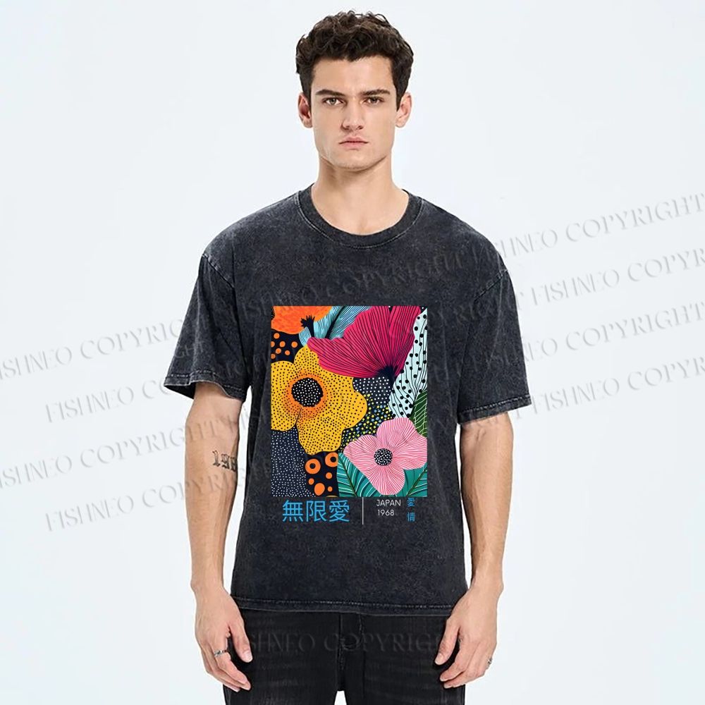 Unisex Yayoi Kusama Flower Printed Washed Tee