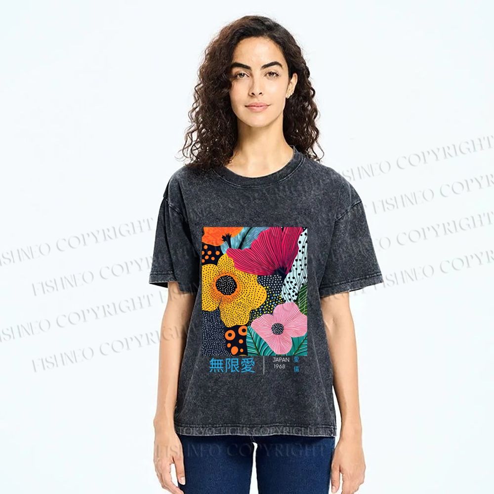 Unisex Yayoi Kusama Flower Printed Washed Tee
