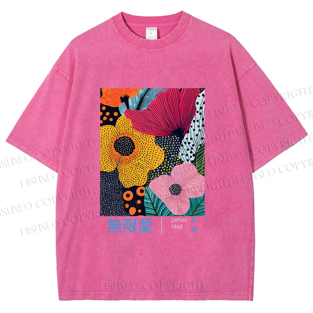 Unisex Yayoi Kusama Flower Printed Washed Tee
