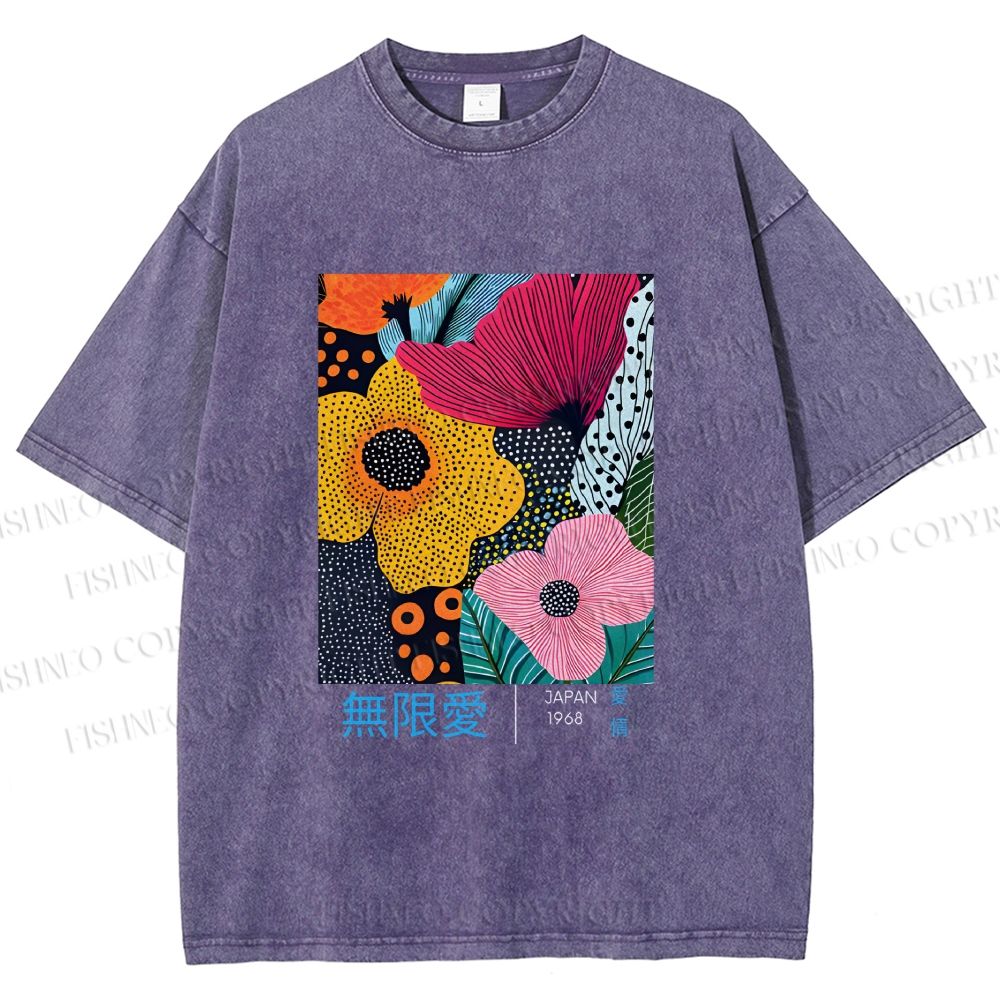 Unisex Yayoi Kusama Flower Printed Washed Tee