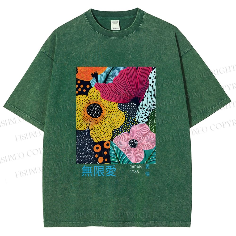 Unisex Yayoi Kusama Flower Printed Washed Tee
