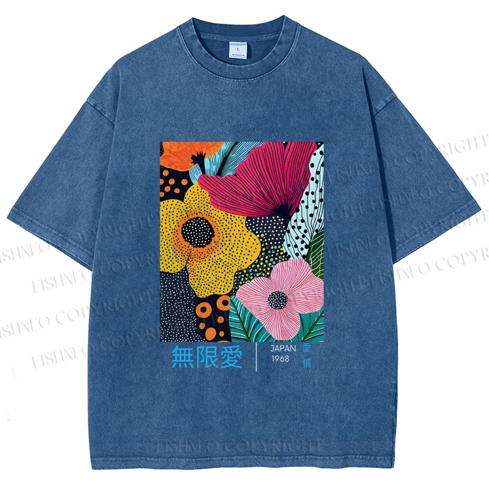 Unisex Yayoi Kusama Flower Printed Washed Tee