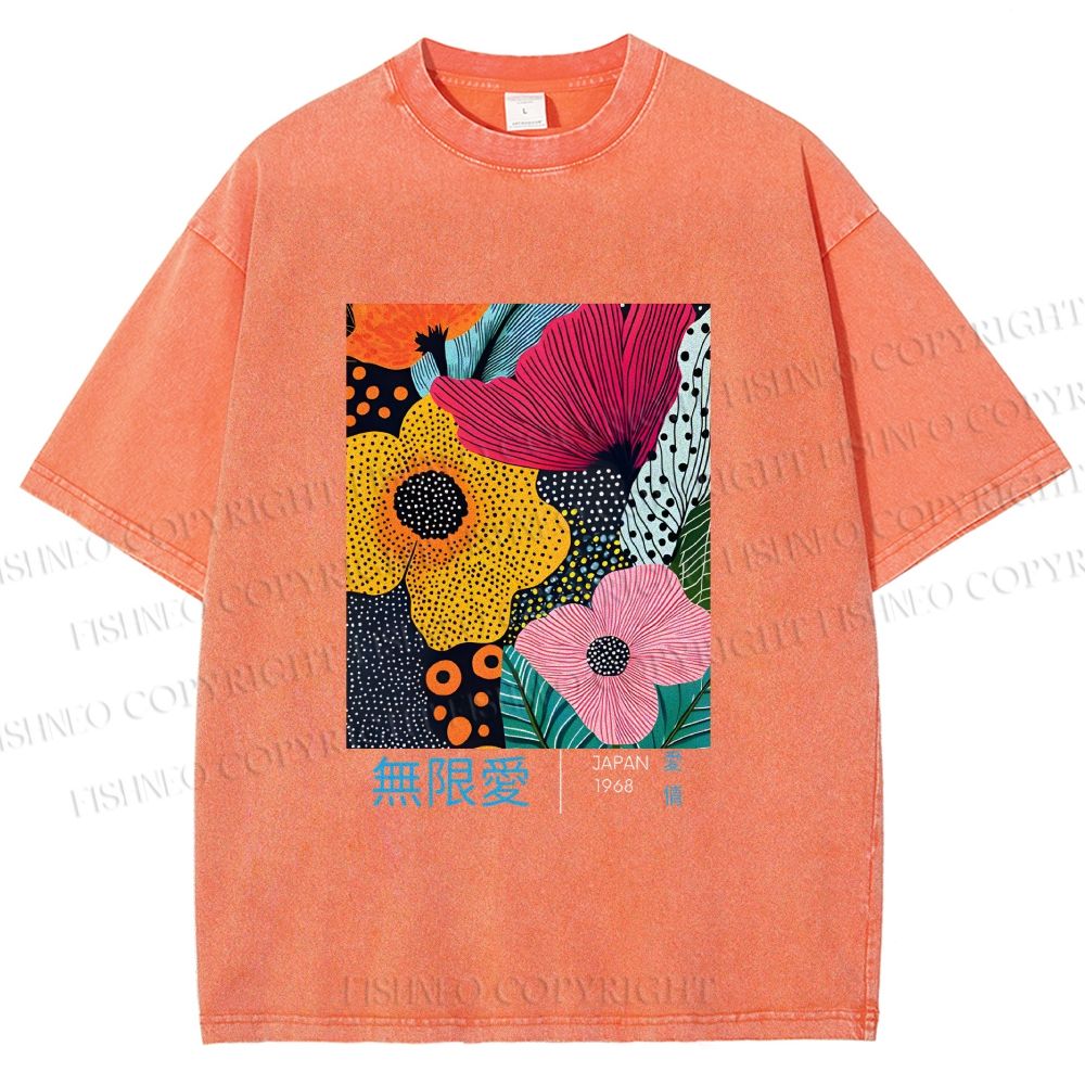 Unisex Yayoi Kusama Flower Printed Washed Tee