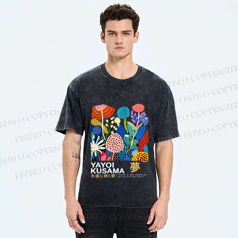 Unisex Yayoi Kusama Plants Printed Washed Tee