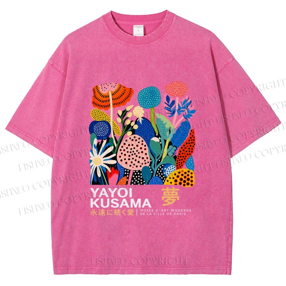 Unisex Yayoi Kusama Plants Printed Washed Tee