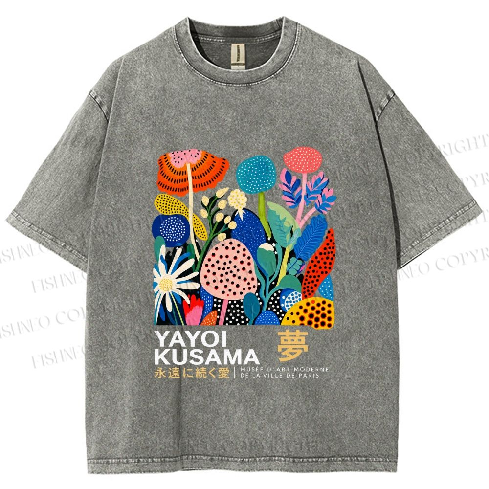 Unisex Yayoi Kusama Plants Printed Washed Tee