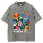 Unisex Yayoi Kusama Plants Printed Washed Tee
