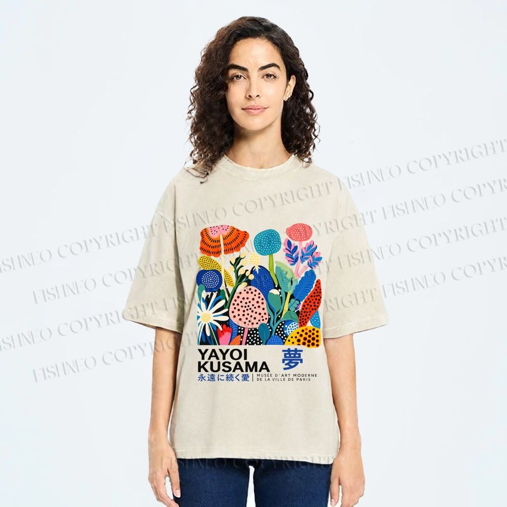 Unisex Yayoi Kusama Plants Printed Washed Tee