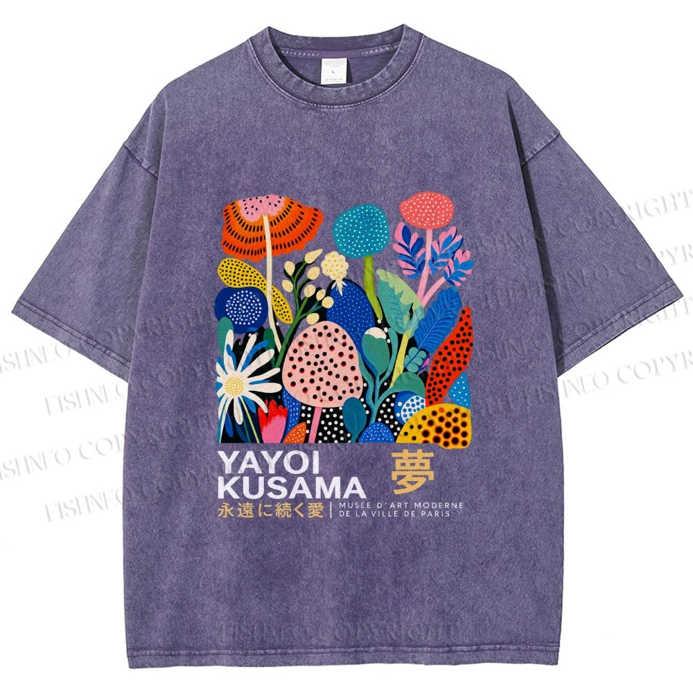 Unisex Yayoi Kusama Plants Printed Washed Tee