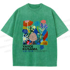 Unisex Yayoi Kusama Plants Printed Washed Tee