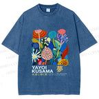 Unisex Yayoi Kusama Plants Printed Washed Tee