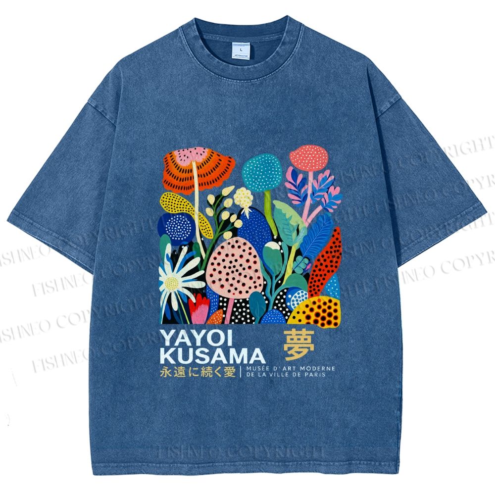 Unisex Yayoi Kusama Plants Printed Washed Tee