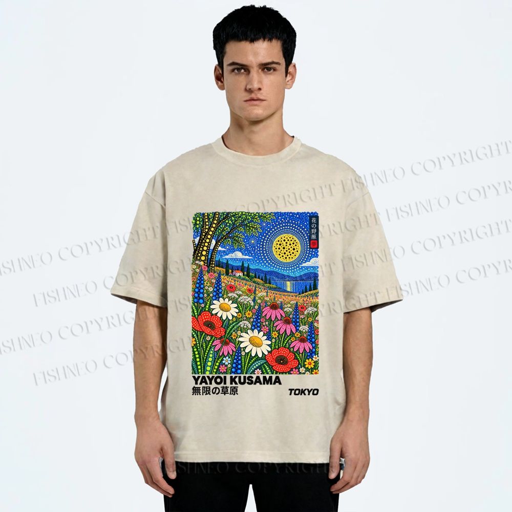 Unisex Yayoi Kusama Meadow Printed Washed Tee