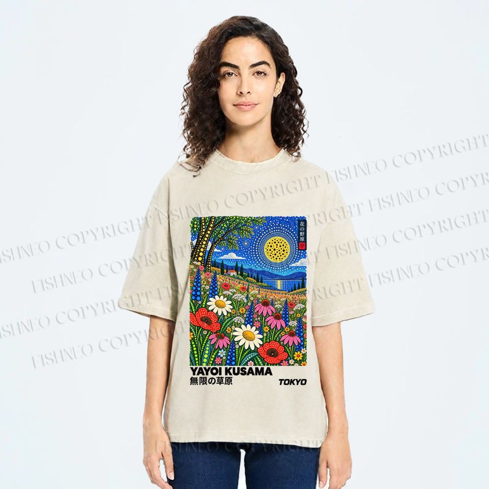 Unisex Yayoi Kusama Meadow Printed Washed Tee