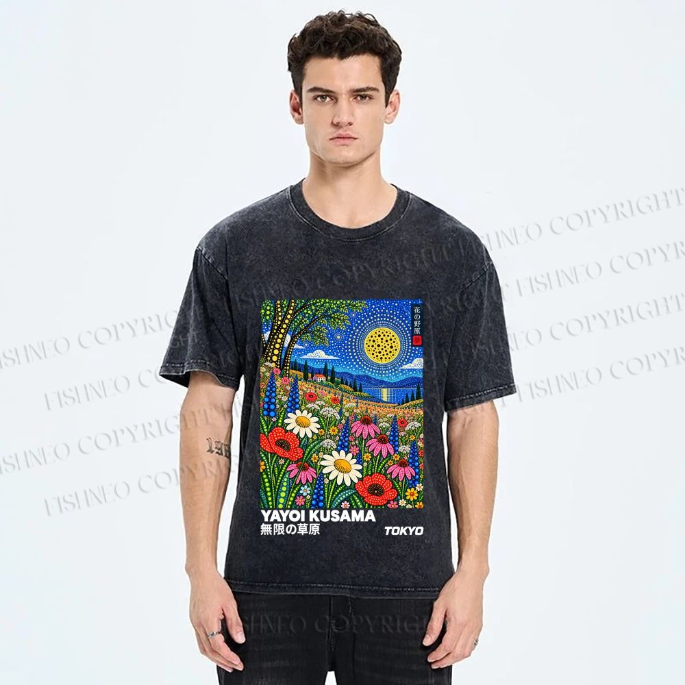 Unisex Yayoi Kusama Meadow Printed Washed Tee