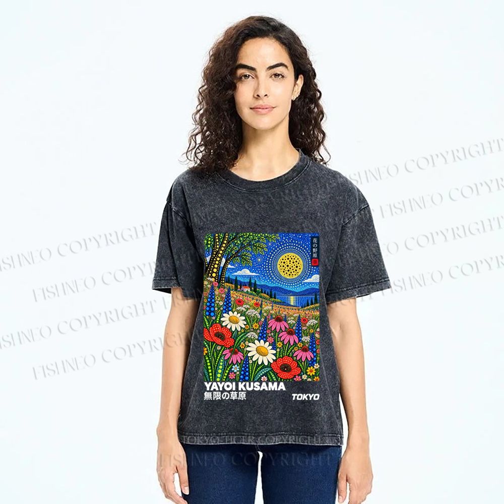 Unisex Yayoi Kusama Meadow Printed Washed Tee
