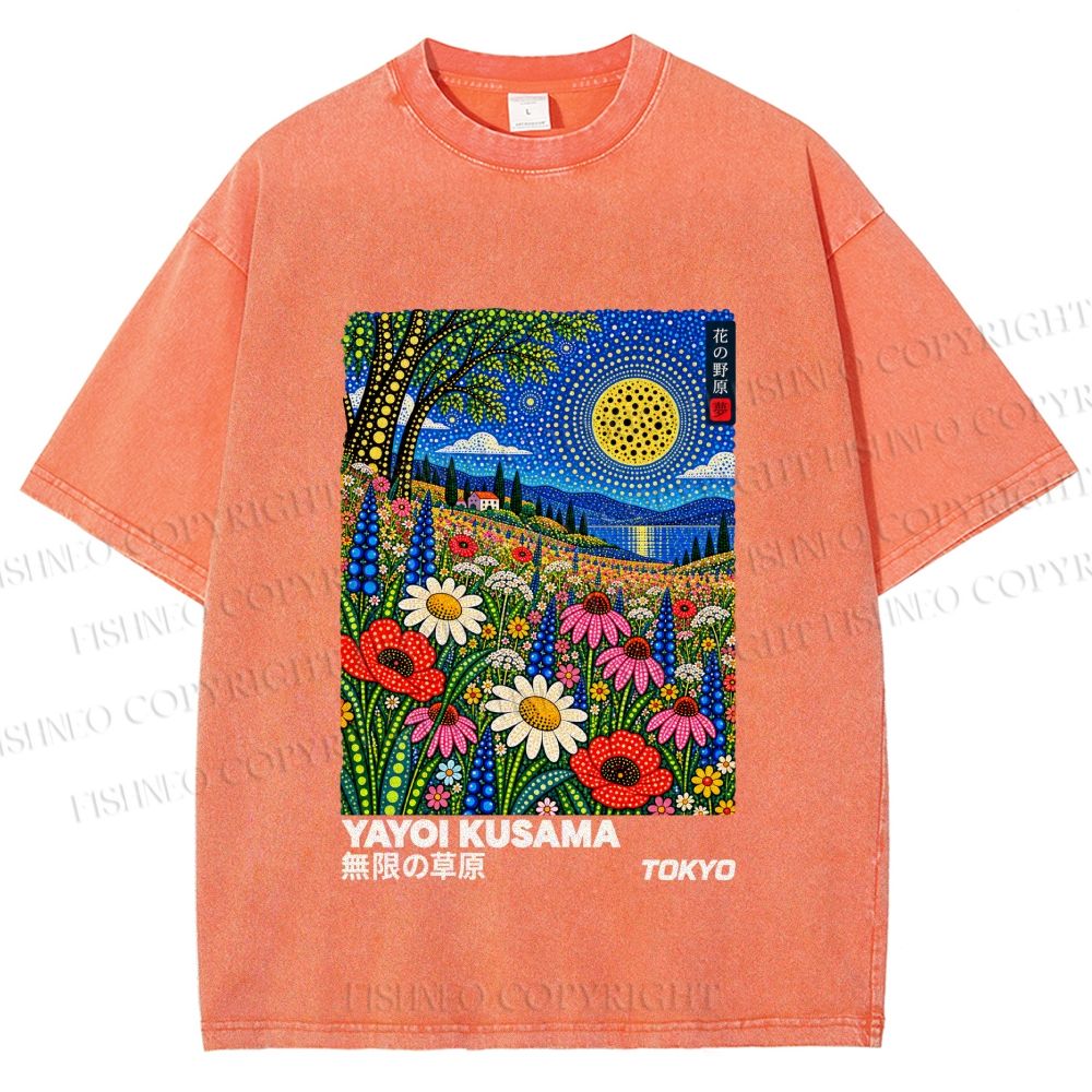 Unisex Yayoi Kusama Meadow Printed Washed Tee