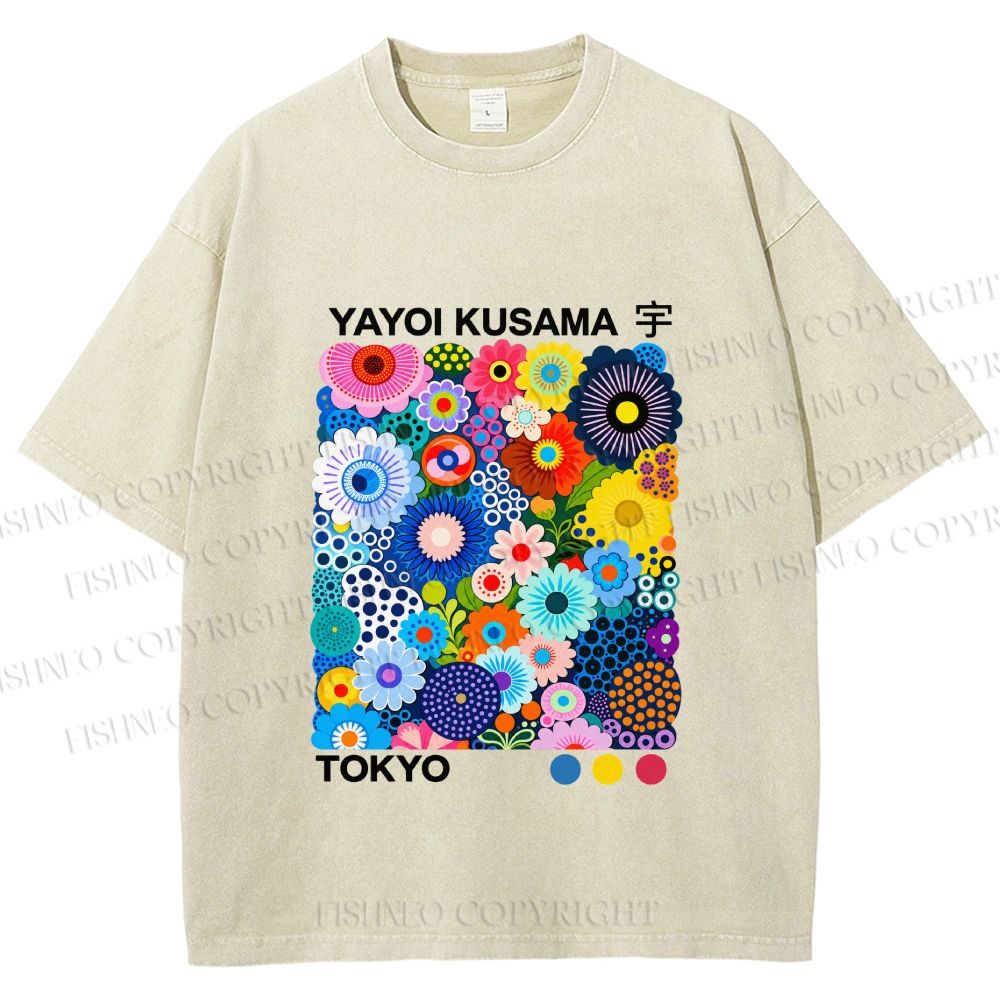 Unisex Yayoi Kusama Flower Printed Washed Tee