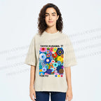 Unisex Yayoi Kusama Flower Printed Washed Tee