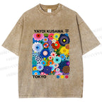 Unisex Yayoi Kusama Flower Printed Washed Tee