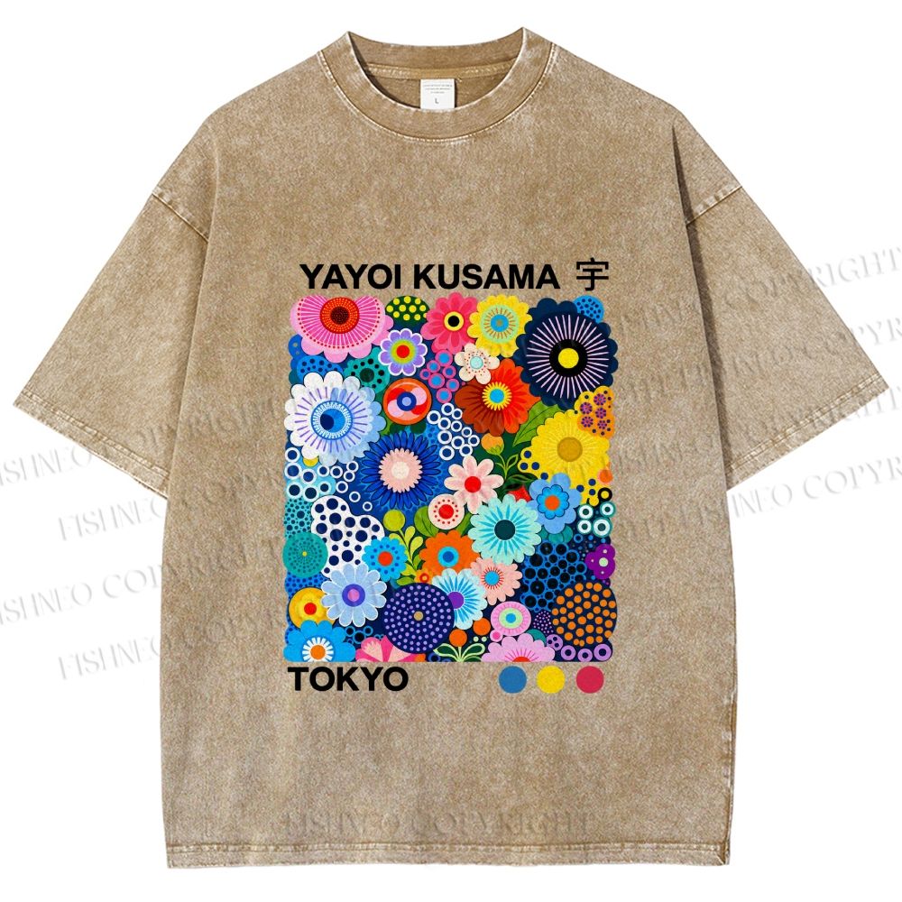Unisex Yayoi Kusama Flower Printed Washed Tee
