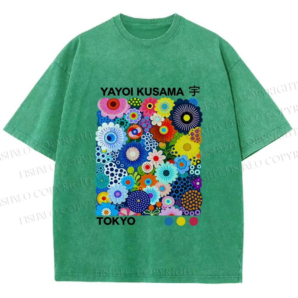 Unisex Yayoi Kusama Flower Printed Washed Tee