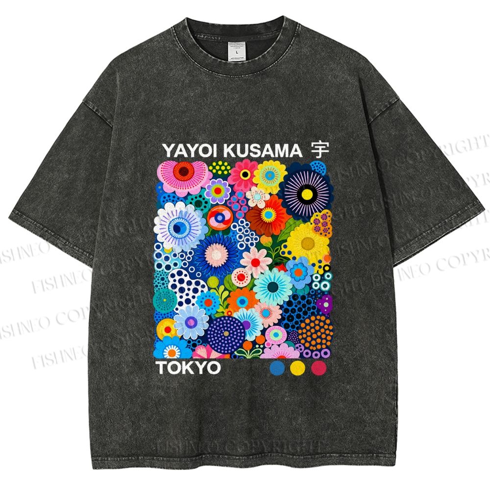 Unisex Yayoi Kusama Flower Printed Washed Tee