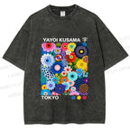 Unisex Yayoi Kusama Flower Printed Washed Tee