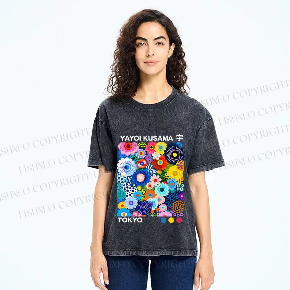 Unisex Yayoi Kusama Flower Printed Washed Tee