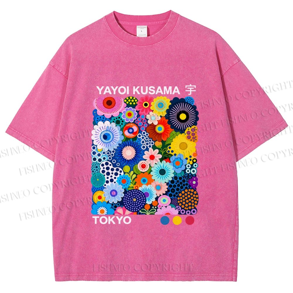 Unisex Yayoi Kusama Flower Printed Washed Tee