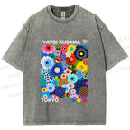 Unisex Yayoi Kusama Flower Printed Washed Tee