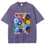 Unisex Yayoi Kusama Flower Printed Washed Tee