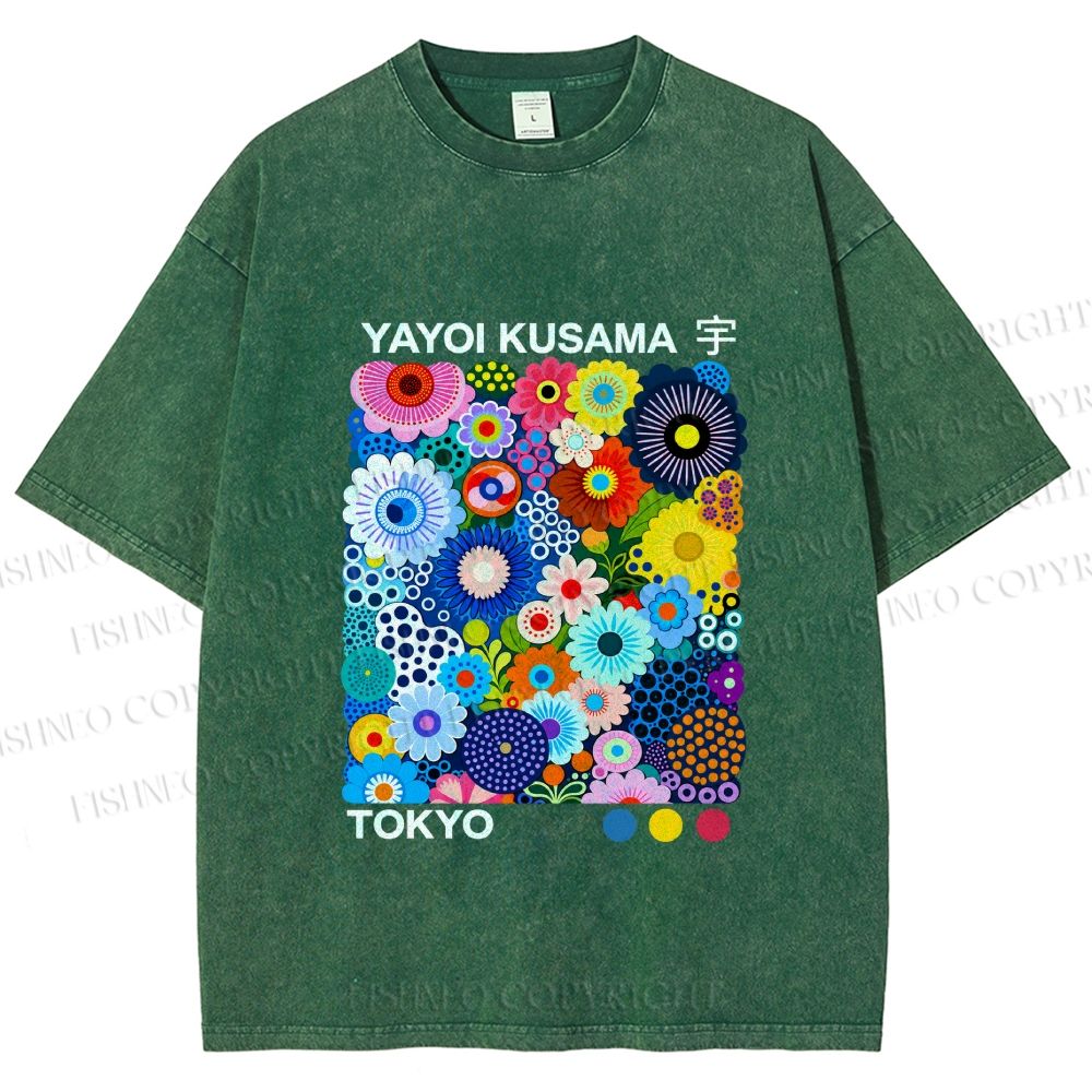 Unisex Yayoi Kusama Flower Printed Washed Tee
