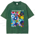 Unisex Yayoi Kusama Flower Printed Washed Tee