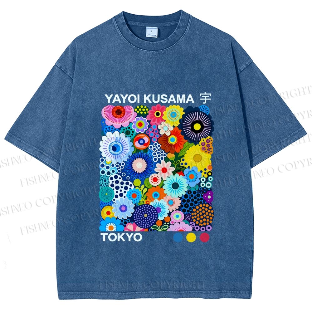 Unisex Yayoi Kusama Flower Printed Washed Tee